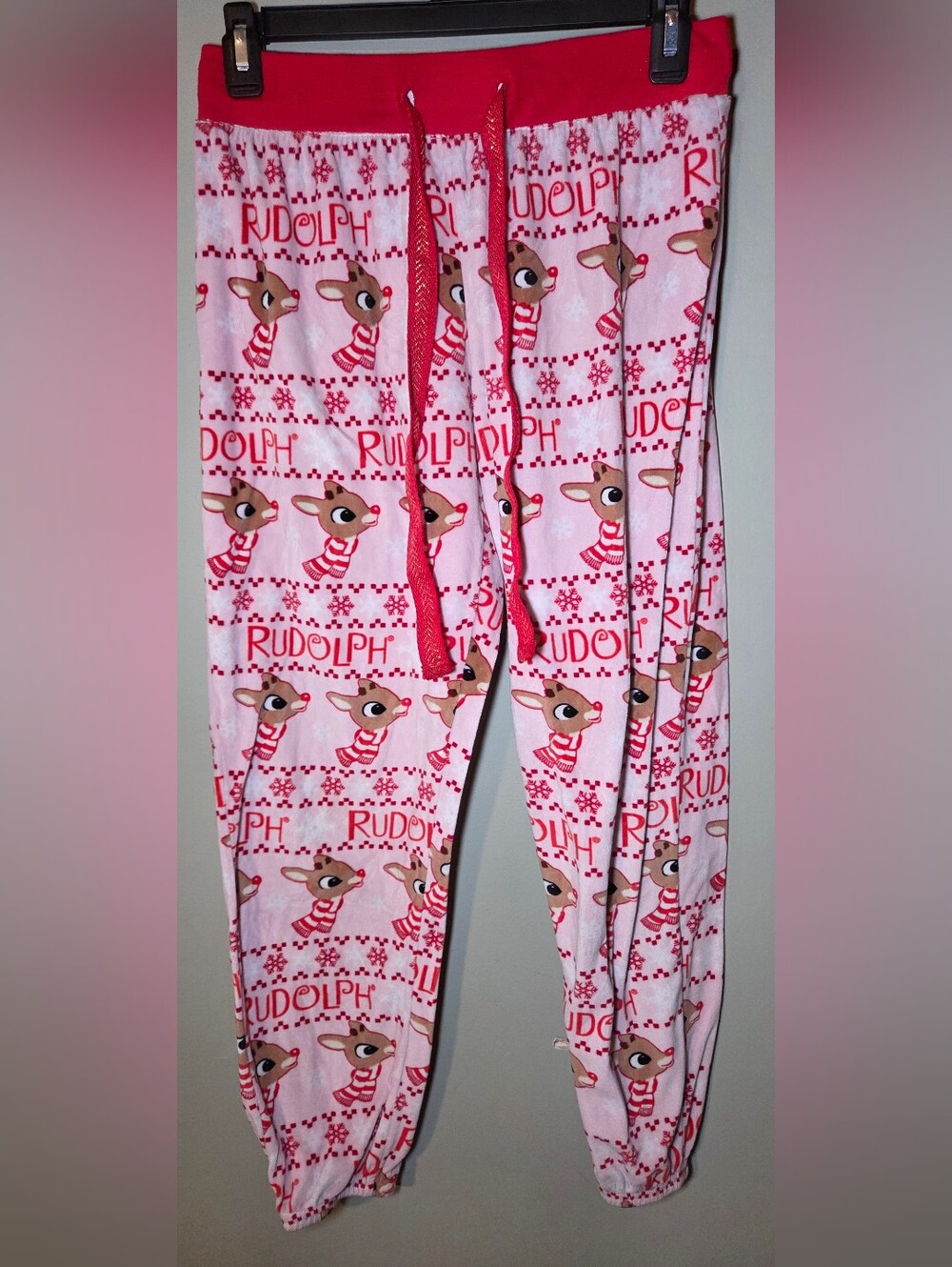 Rudolph Red-Nosed Reindeer Women’s Pajama Pants XS/S Pink Red Christmas Plush